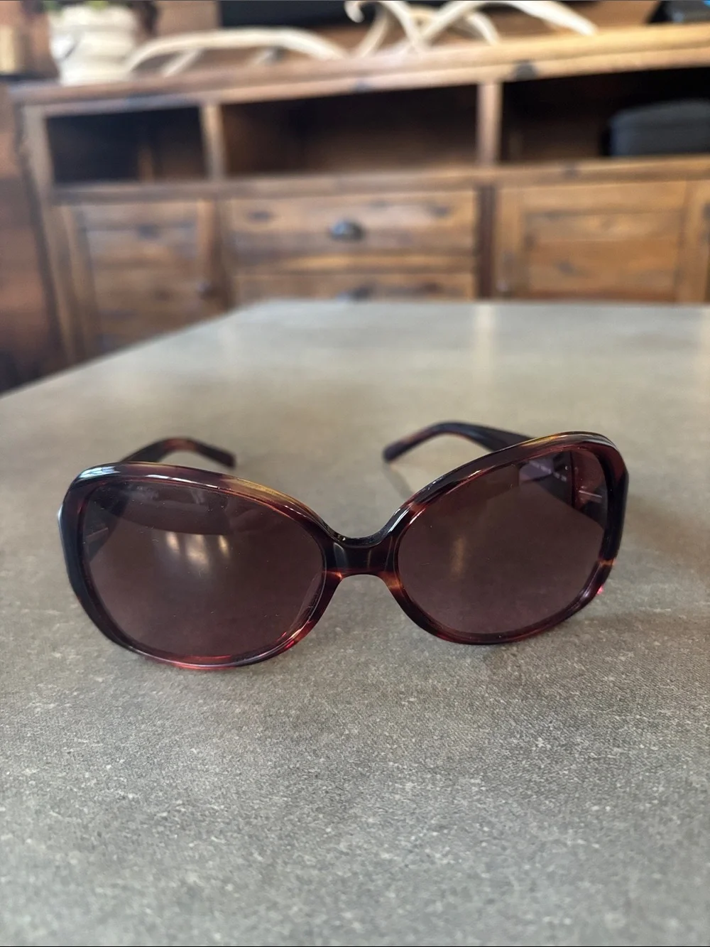 Tory Burch Orange Case with Burgundy Oversized Sunglasses